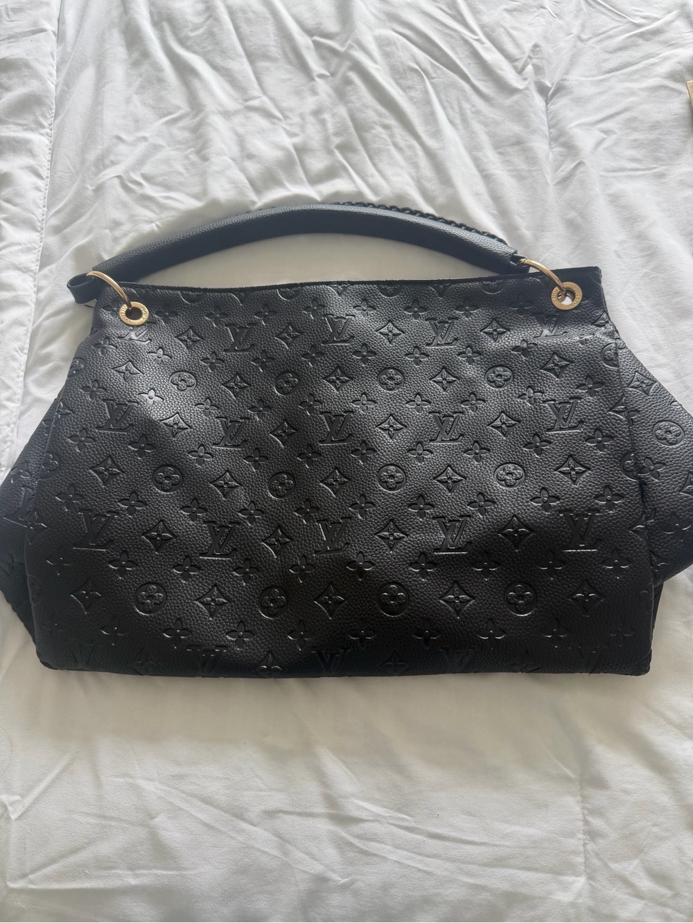 Black Embossed Monogram Shoulder Bag with Gold Hardware - Picture 2 of 6
